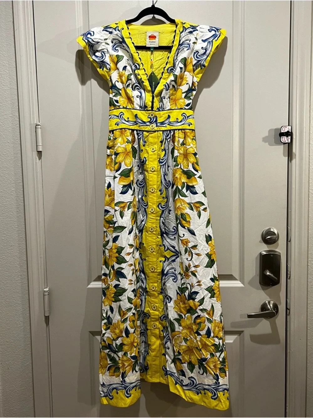 FARM Rio Sicily Scarf Print Maxi Dress Yellow Floral XXS NWT - Picture 4 of 11